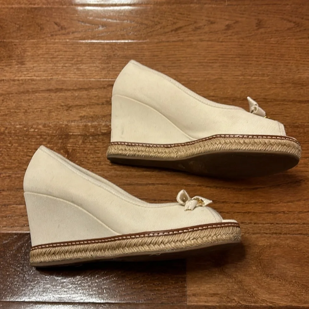 Tory Burch Ivory Jackie Canvas Espadrille Wedges - size 9.5 - Picture 6 of 10